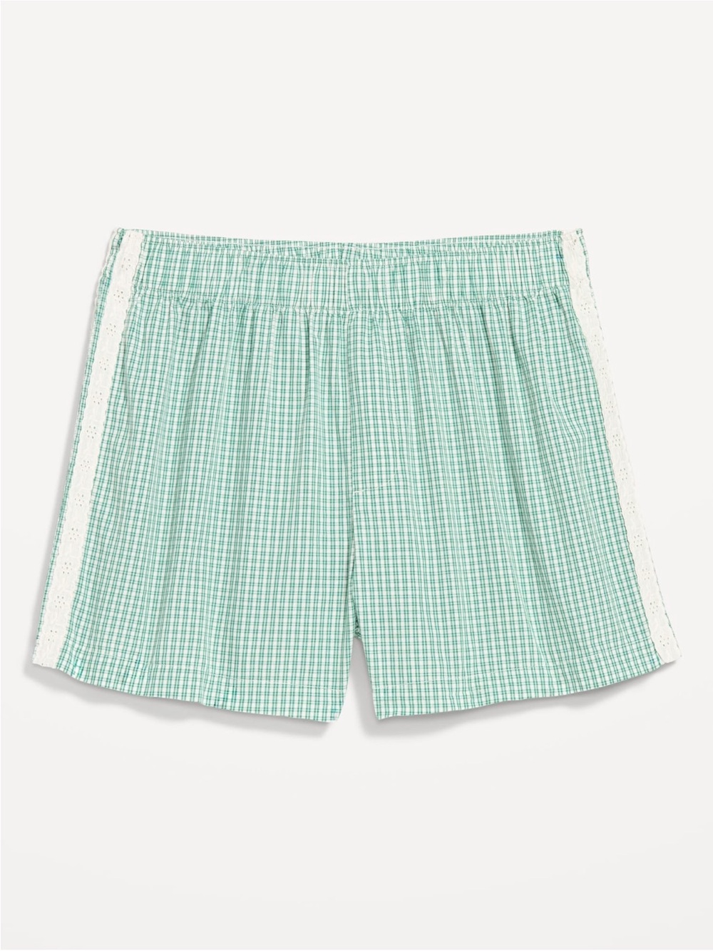 NWOT Old Navy Eyelet-Trim Boxer Pajama Shorts Green Gingham size Medium